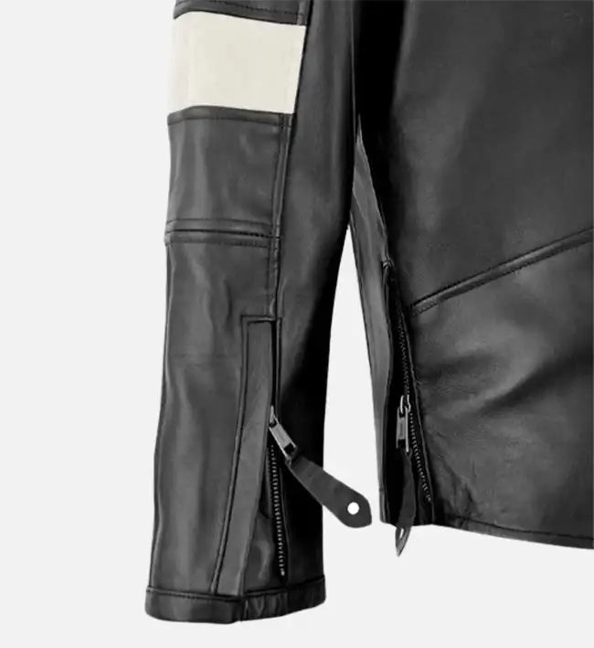 Men’s Sheepskin Slim Fit Leather Jacket – Black & White with Streamlined Design