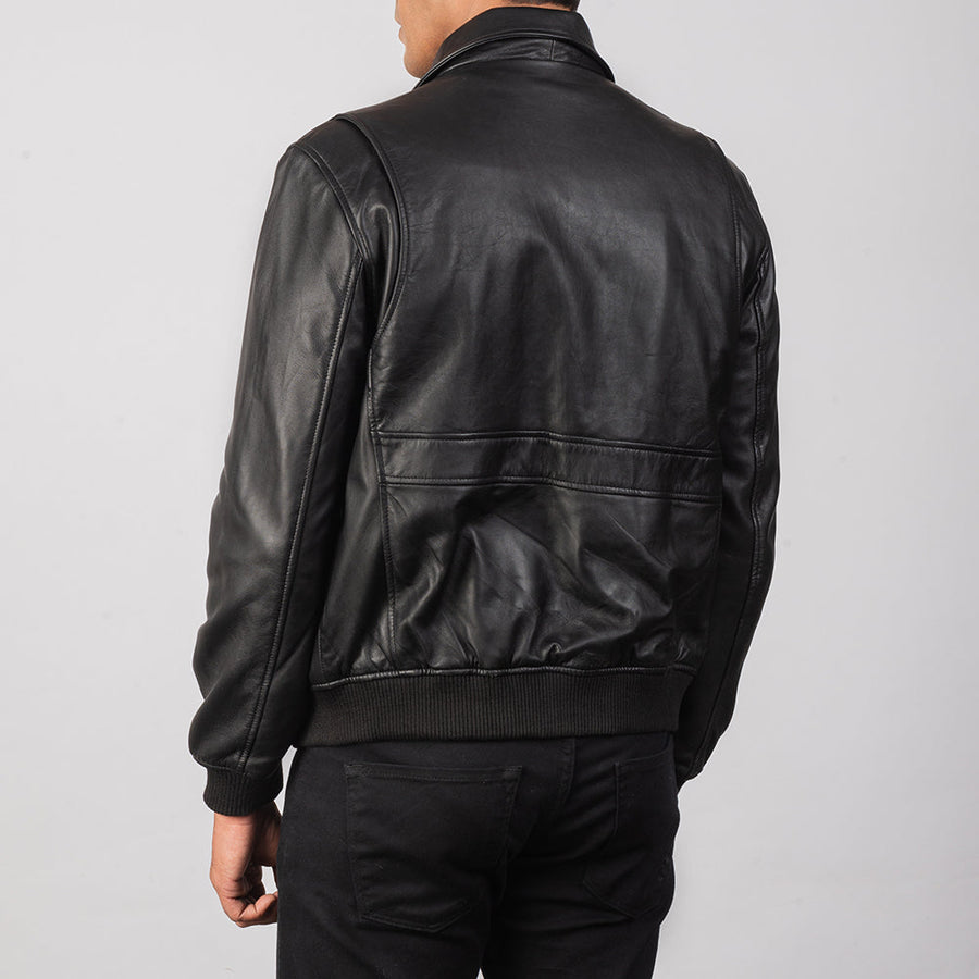 Men’s Sheepskin Leather Jacket with Shirt Collar and Button Flap