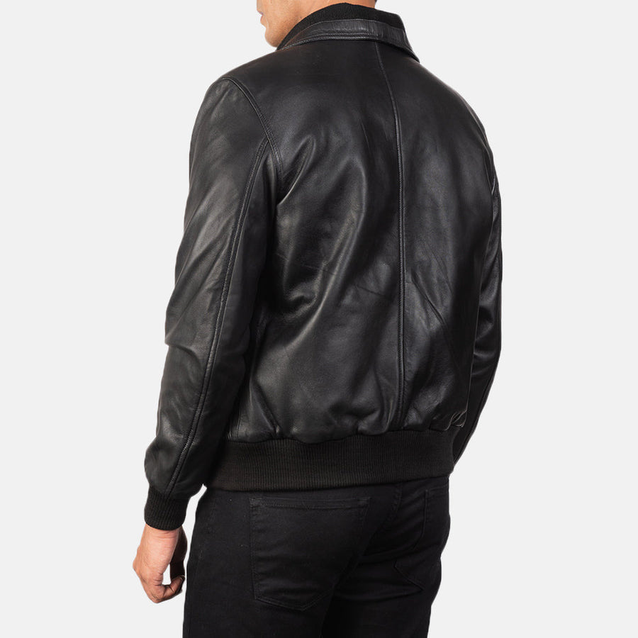 Men’s Sheepskin Leather Jacket with Rib Knit Collar – Semi-Aniline Finish