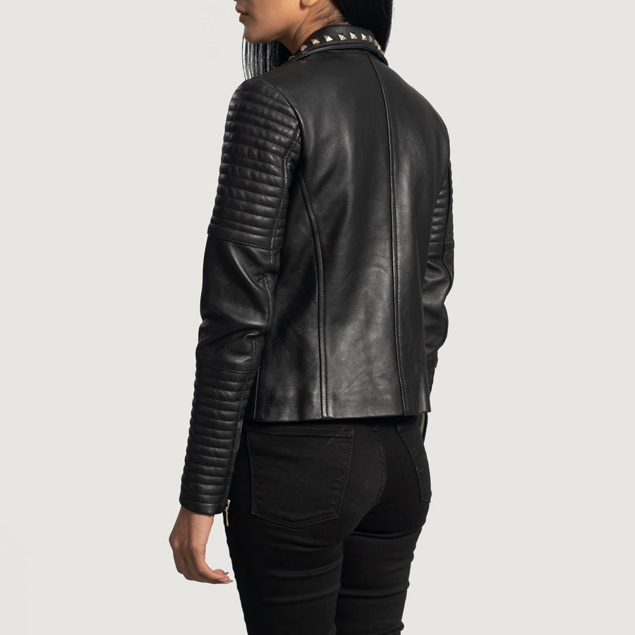 Genuine Sheepskin Studded Leather Biker Jacket For Women