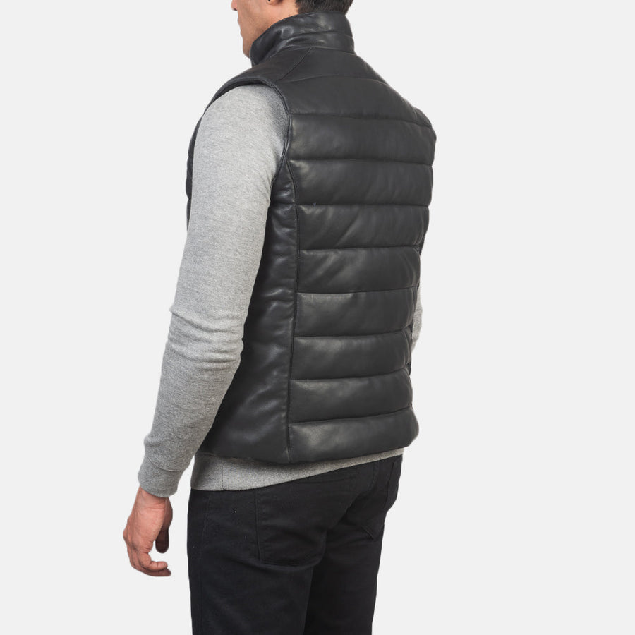 Men’s Aniline Sheepskin Leather Puffer Vest – Dual Zipper Closure
