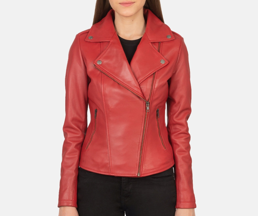 Bold & Stylish Women's Leather Biker Jacket with Notched Lapel Collar – Chic Moto Racer Jacket for Girls - a Modern, Edgy Look