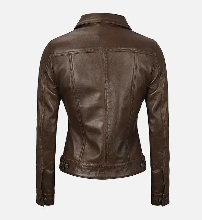 Women’s Sheepskin Leather Trucker Jacket – Multi-Color Options
