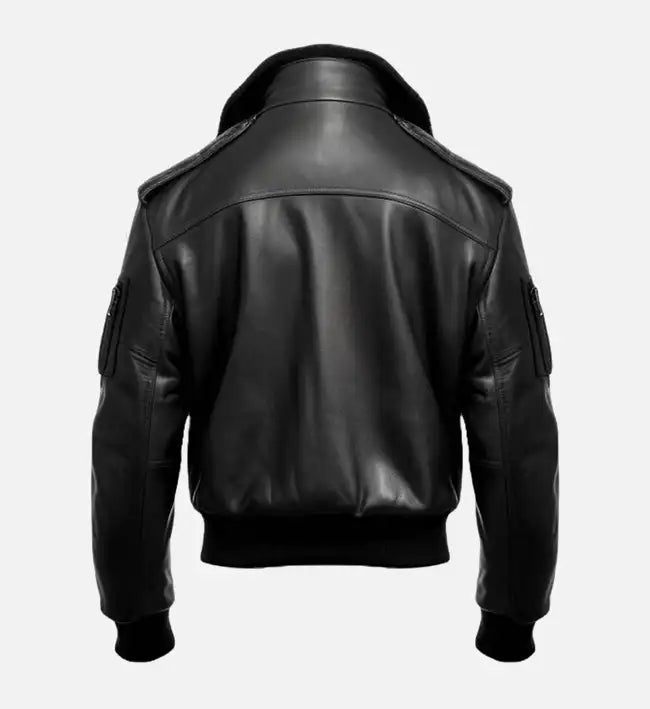 Men’s Sheepskin Aviator Black Leather Bomber Jacket