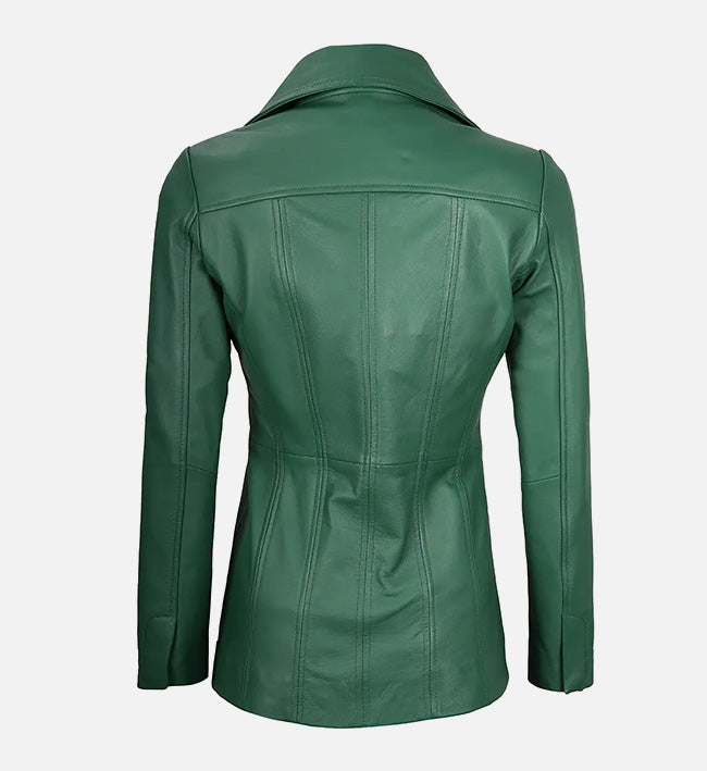 Women’s Sheepskin Three Button Real Leather Blazer – Classic Fitted Style