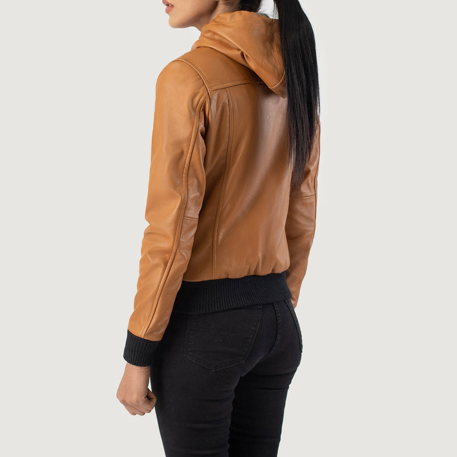 Women’s Hooded Sheepskin Leather Bomber Jacket with Fleece Lining