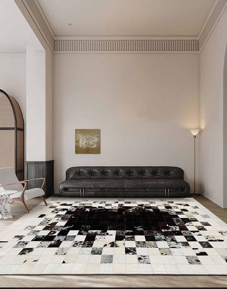 Handcrafted Cowhide Leather Patchwork Rug – Natural Hair-On Design