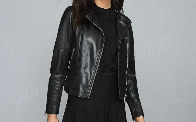 Chic Women's Leather Jacket – Versatile Biker, Moto, Classic Styles for Every Look - Real Leather Jacket for Girls