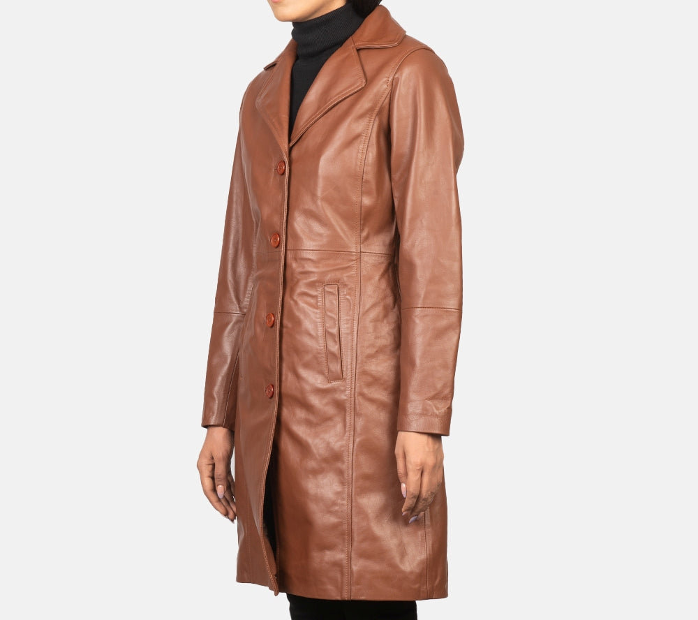 Women's Genuine Leather Long Coat - Leather Trench for Girls - Luxury Leather Duster Coat