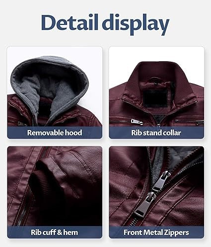 Men's Luxury Leather Jacket with Removable Hood - 100% Genuine Leather, Perfect for Riding and Everyday Wear