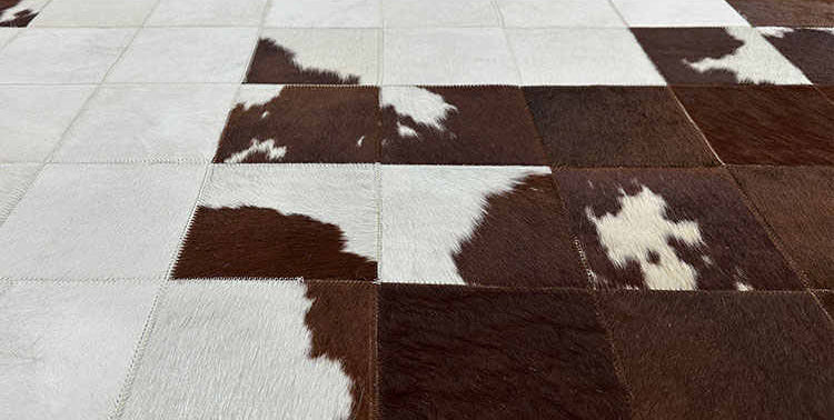 Authentic Hair-On Cowhide Leather Patchwork Rectangle Rug – Handcrafted Luxury