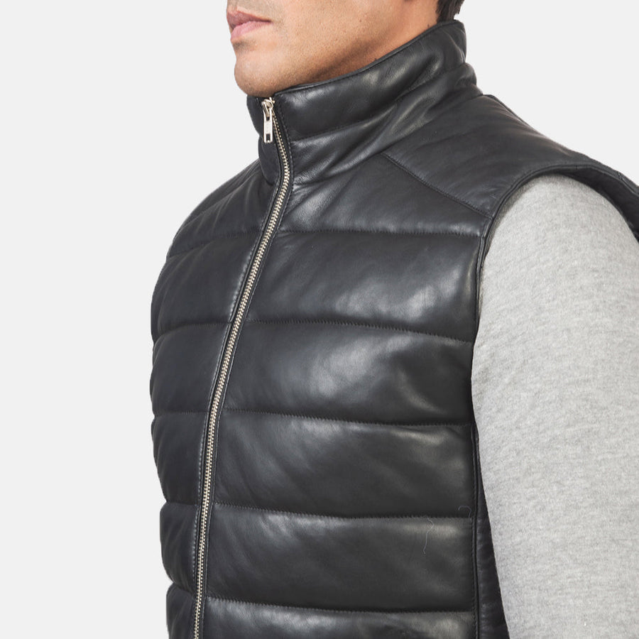 Men’s Aniline Sheepskin Leather Puffer Vest – Dual Zipper Closure