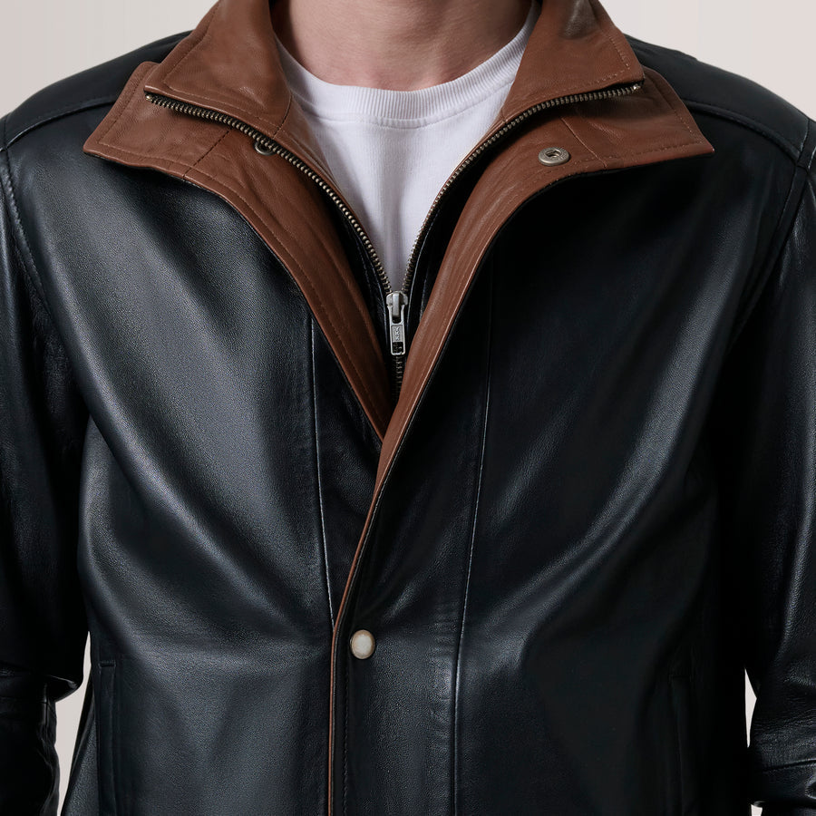 Men’s Stylish Sheepskin Leather Biker Jacket with Quilted Polyester Lining
