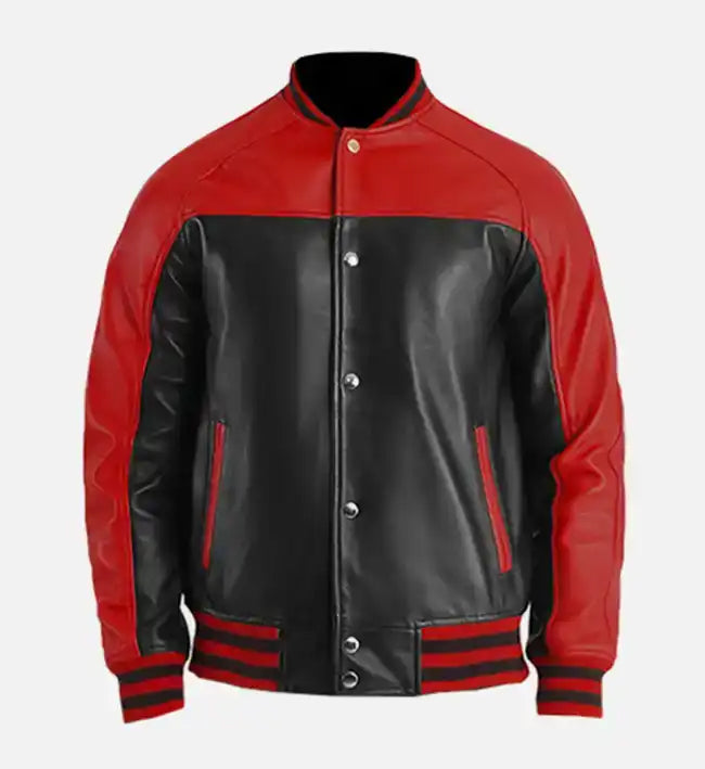 Men’s Sheepskin Leather Bomber Jacket – Multicolor with Ribbed Hemline and Iconic Detailing