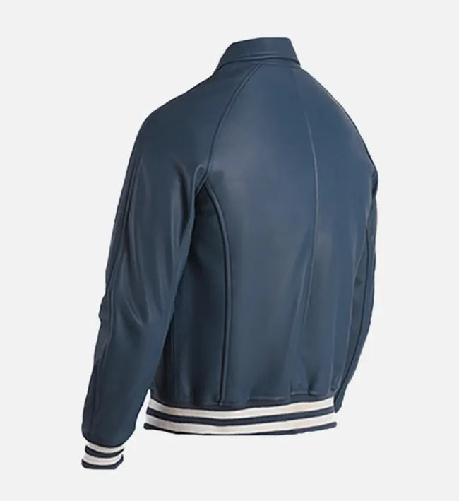 Men’s Genuine Sheepskin Leather Plain Varsity Moto Jacket