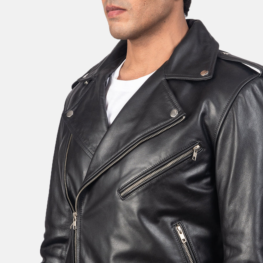 Genuine Cowhide Black Biker Leather Jacket For Men