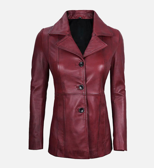 Women’s Sheepskin Three Button Real Leather Blazer – Classic Fitted Style