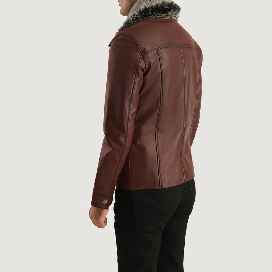 Iconic Distressed Brown Sheepskin Leather Jacket with Detachable Faux Fur Collar