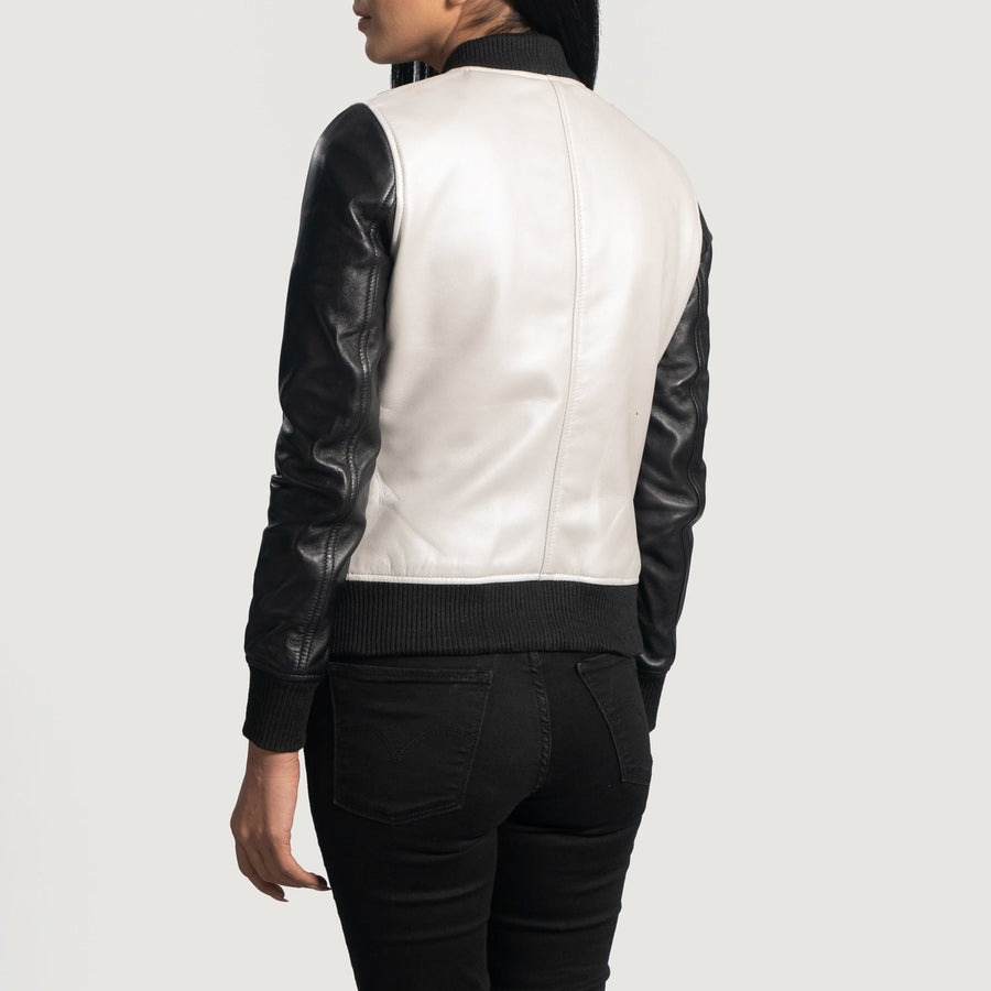 Women’s Sheepskin Leather Varsity Jacket – Silver & Black