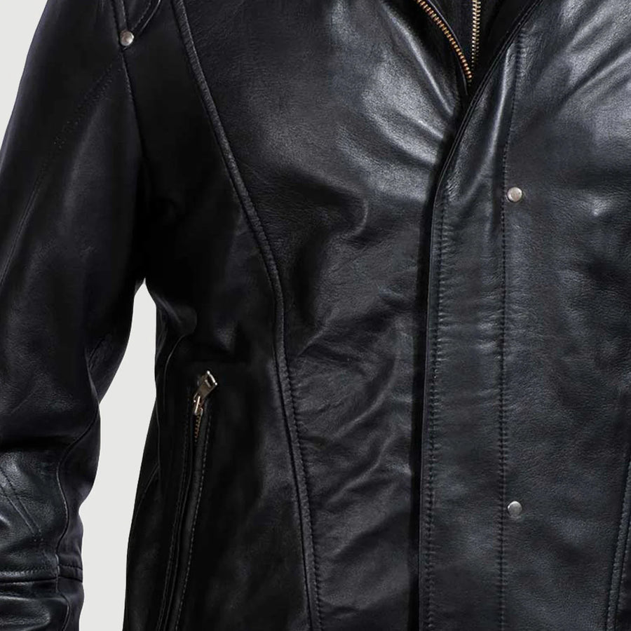 Real Leather Cowhide Jacket with Hood For Men – Timeless Black Style