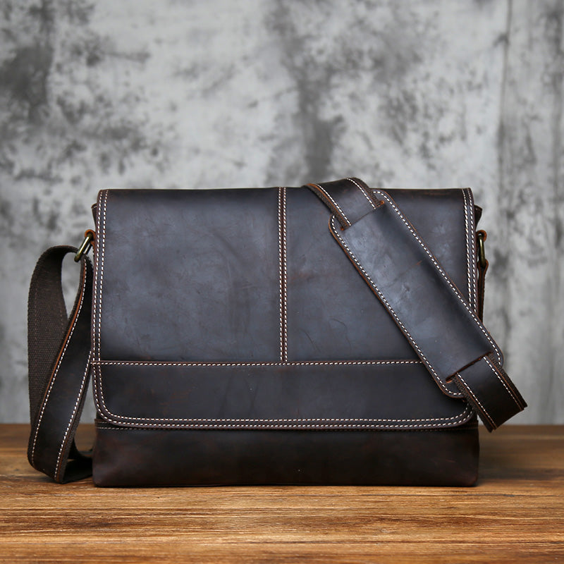 Crazy Horse Leather Laptop Messenger Bag – Crossbody Office & Business Bag