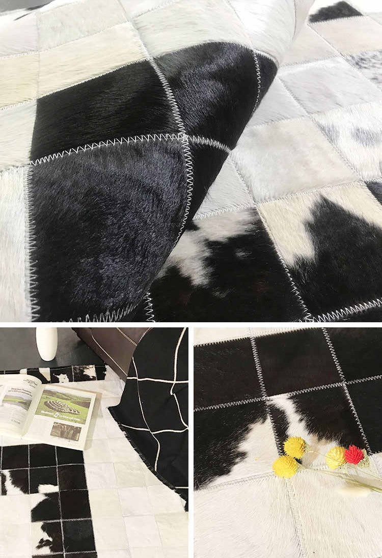 Natural Hair-On Cowhide Patchwork Leather Carpet – Handmade Excellence