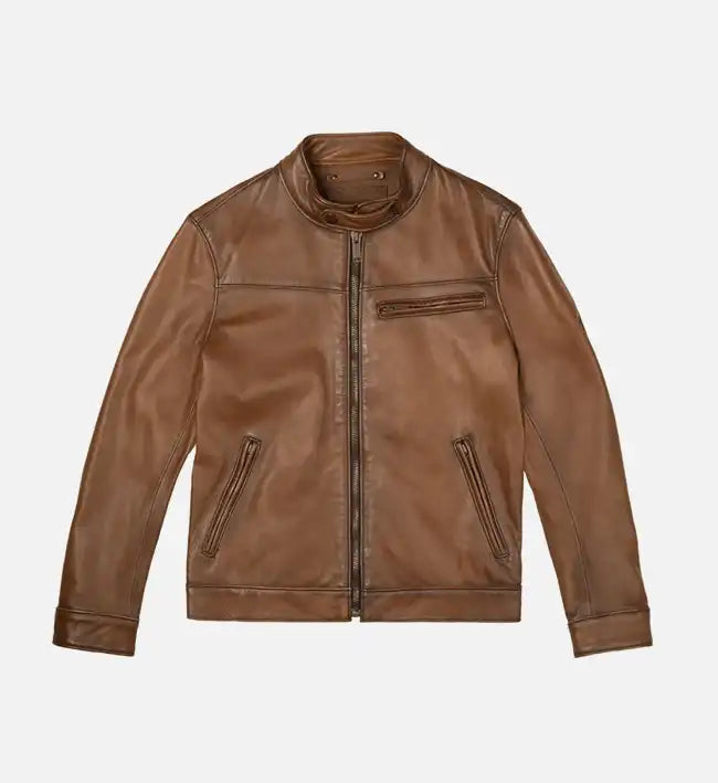 Men's Sheepskin Vintage Brown & Walnut Brown Leather Biker Jacket