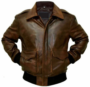 Men's Genuine Leather Bomber Jacket, Distressed Brown Leather Flight Jacket, Motorcycle Biker Aviator Style Jacket