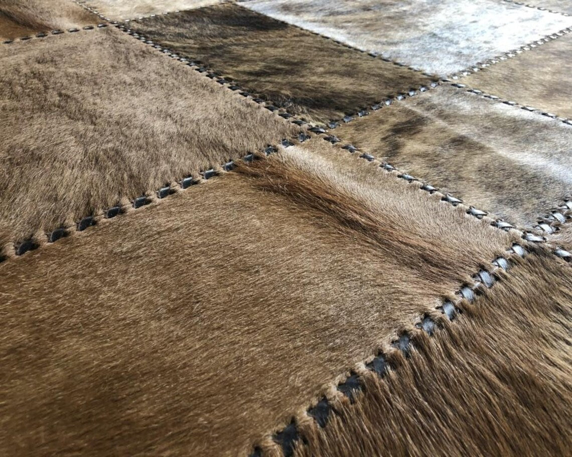HANDMADE 100% Natural COWHIDE RUG | Patchwork Cowhide Area Rug | Real Cowhide Hallway Runner | Hair on Leather Cowhide Carpet | PR301