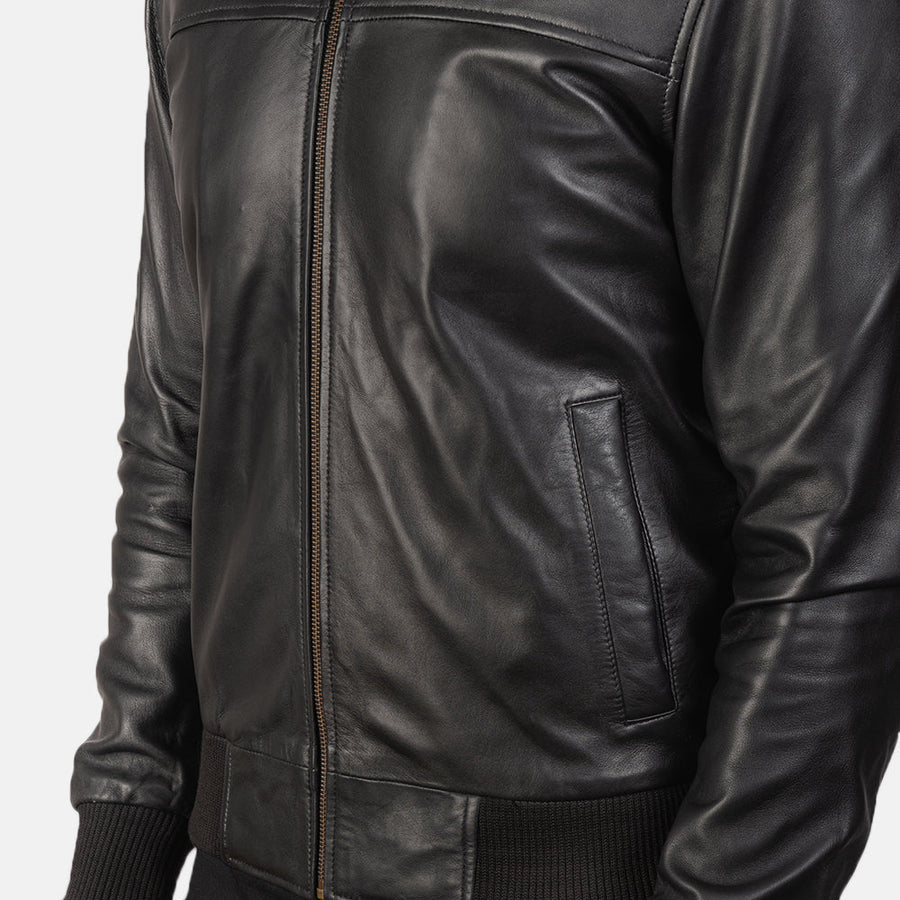 Men’s Sheepskin Leather Jacket with Rib Knit Collar – Semi-Aniline Finish