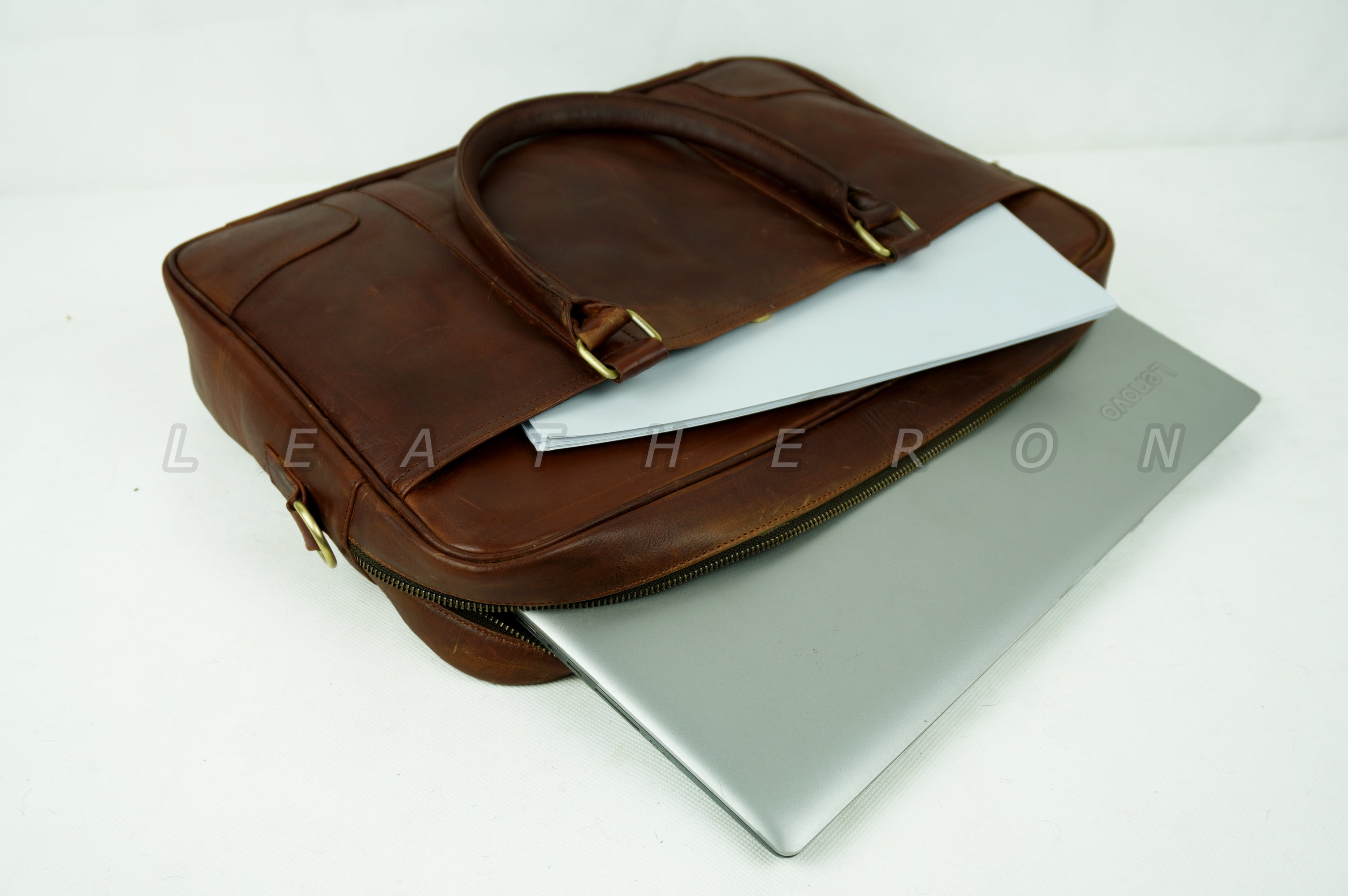 Genuine Suede Leather Laptop Bag with Slim and Smart Design