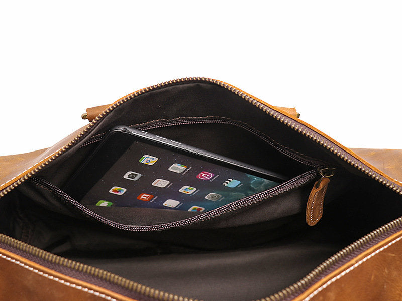 Genuine Crazy Horse Leather Duffle Bag | Vintage Weekender Travel Bag for Men & Women