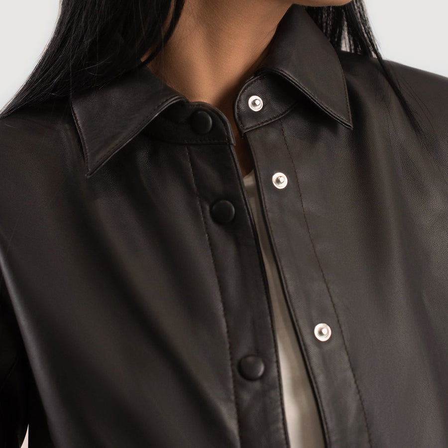 Women’s Sheepskin Leather Jacket with Shirt Collar