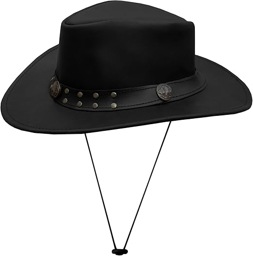 100% Real Leather Cowboy Hat | Handmade Western Style Unisex Leather Hat - Felt Studded Steampunk Hat