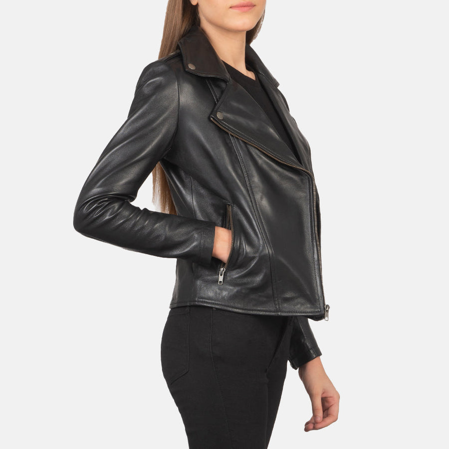 Women’s Sheepskin Leather Biker Jacket with Epaulettes