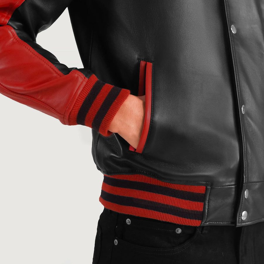Men’s Semi-Aniline Sheepskin Leather Varsity Jacket with Raglan Sleeves