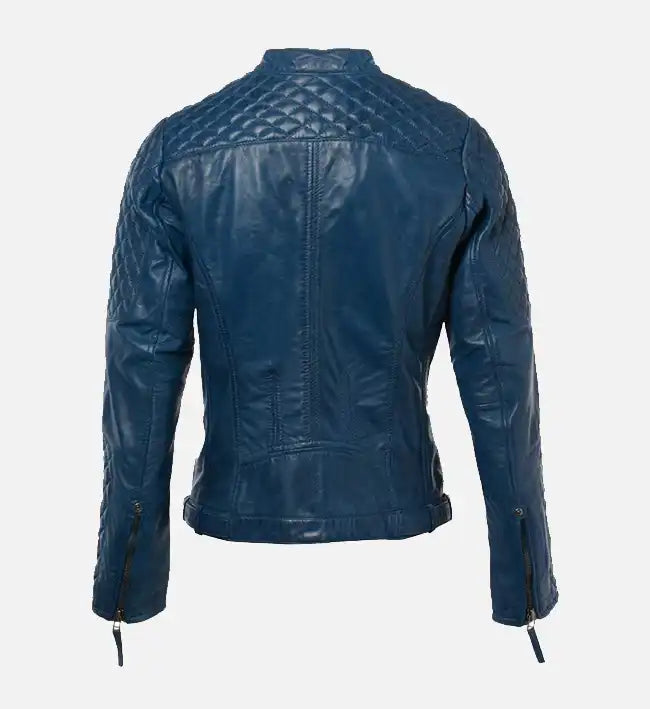 Women’s Sheepskin Short Quilted Shoulder Biker Leather Jacket