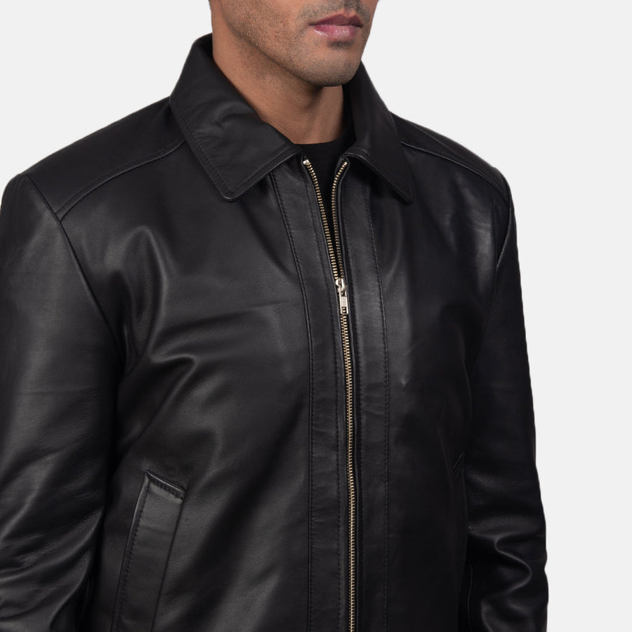 Men’s Sheepskin Leather Biker Jacket with Shirt Collar – Semi-Aniline Finish