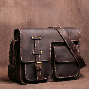 Crazy Horse Leather Laptop Messenger Bag – Vintage Crossbody Business & Office Bag