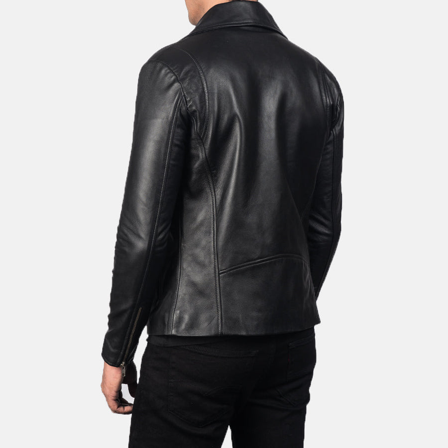 Men’s Sheepskin Leather Biker Jacket with Notch Collar