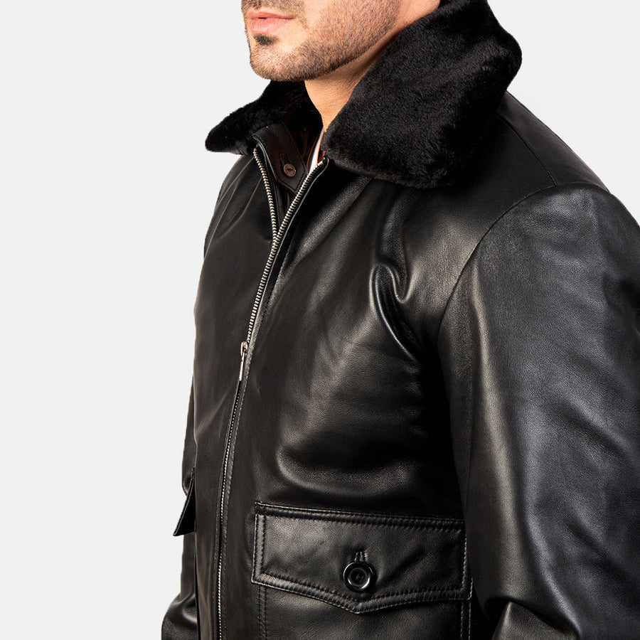 Men’s Semi-Aniline Sheepskin Leather Jacket with Removable Fur Collar