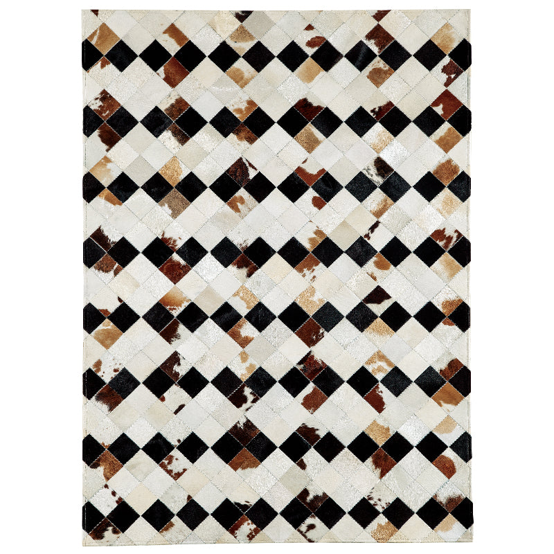 Exclusive Hair-On Cowhide Leather Patchwork Rectangle Rug – Handcrafted Design