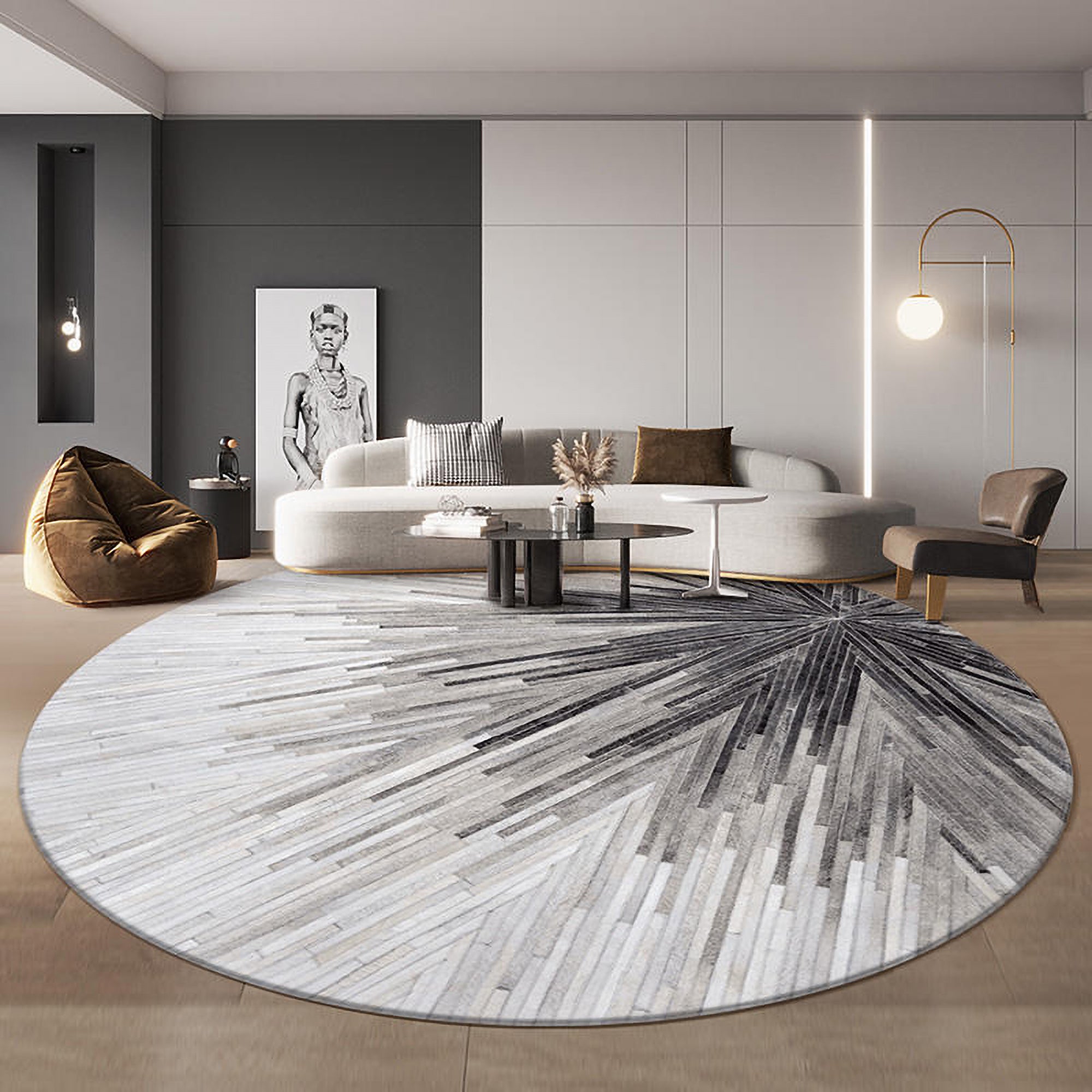 Natural Cowhide Patchwork Round Rug – Handmade Artisan Design