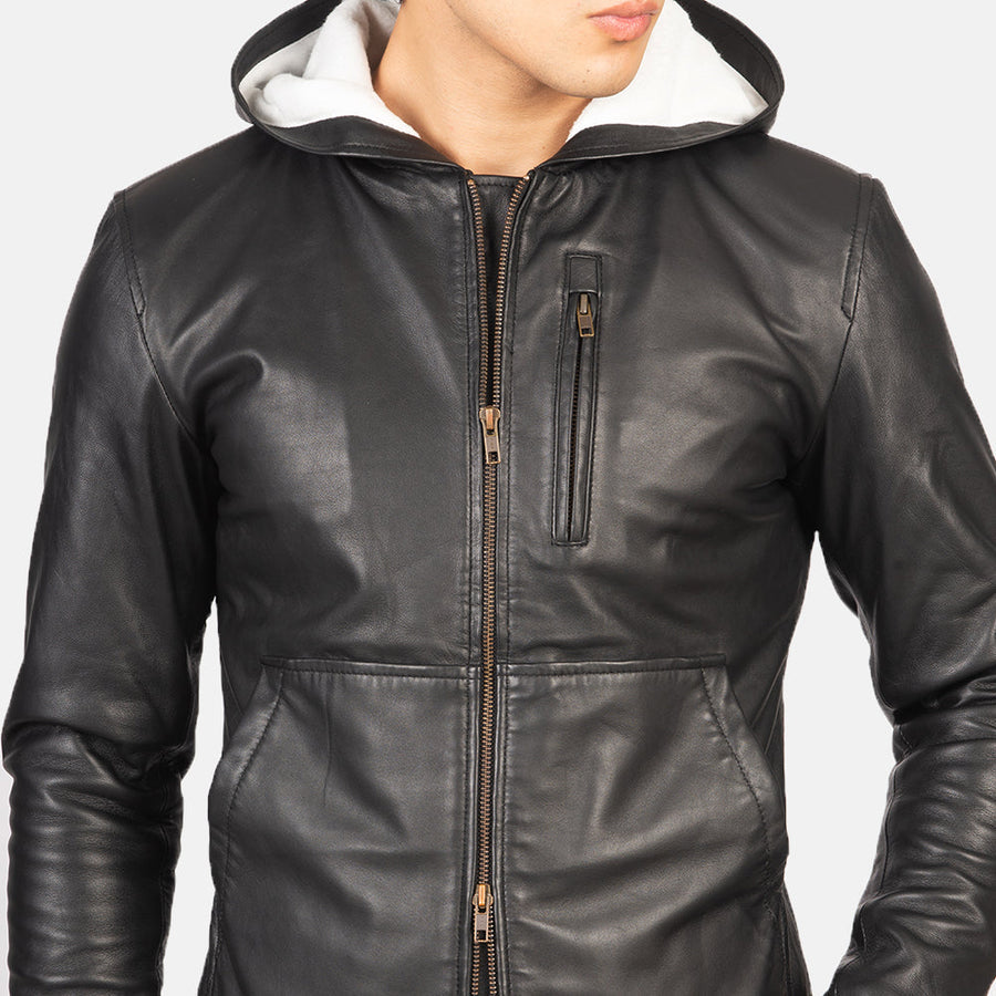 Men’s Hooded Sheepskin Leather Jacket with Fleece Lining