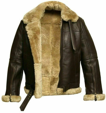 Aviator-Style Men's Bomber Jacket with Faux Fur Collar & Sleeves - Classic Flight Jacket Design