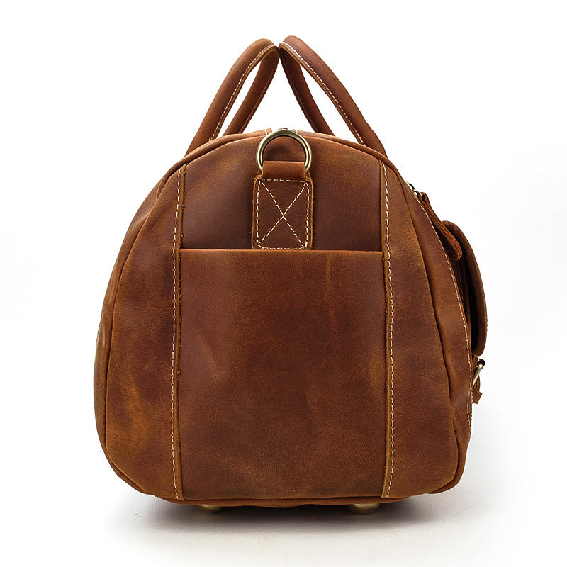 Genuine Crazy Horse Leather Duffle Bag with Shoe Compartment | Weekender Travel Bag