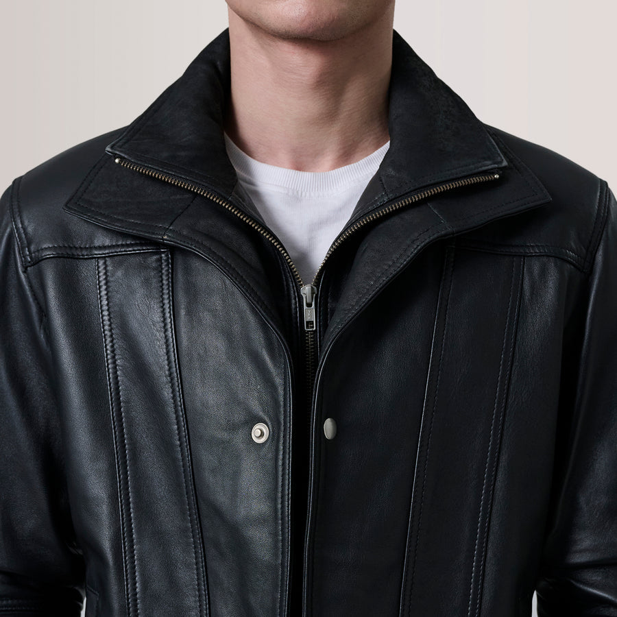 Classic Sheepskin Leather Jackets with Leather-Lined Shirt Collar