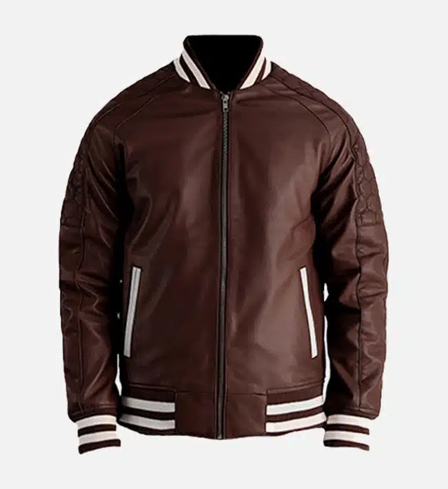 Men’s Sheepskin Plain Leather Varsity Biker Jacket