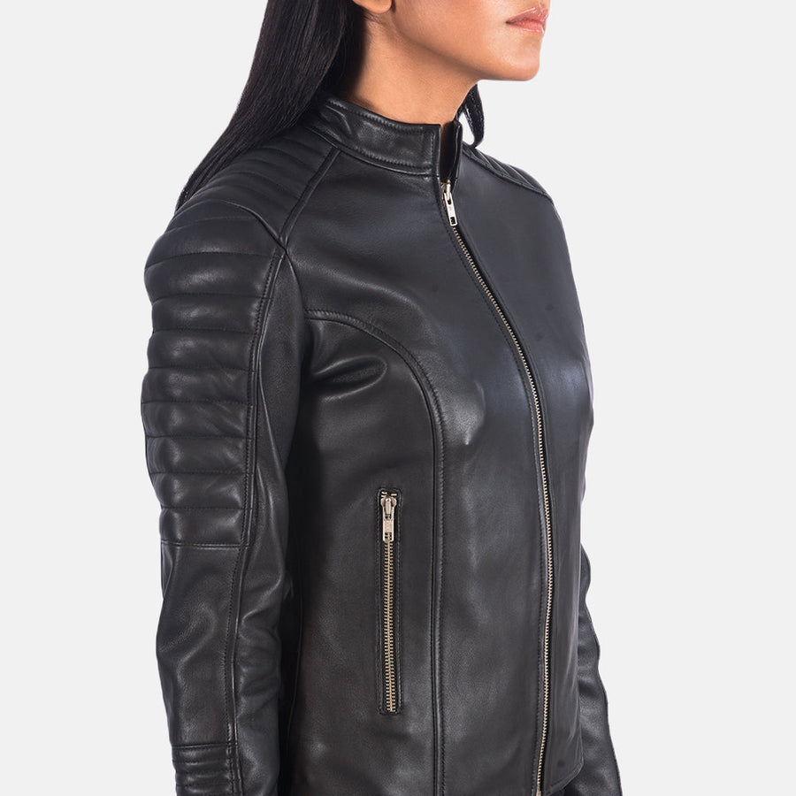 Sheepskin Genuine Leather Biker Jacket With Band Collar