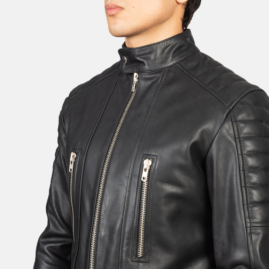 Men’s Black Semi-Aniline Cowhide Leather Rider Jacket